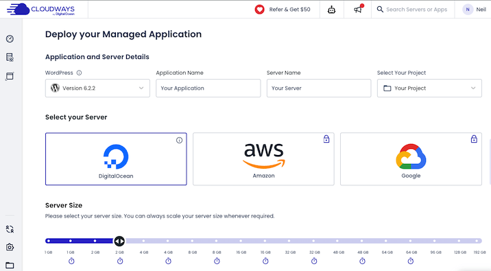 A screenshot of the Cloudways web server deployment dashboard.