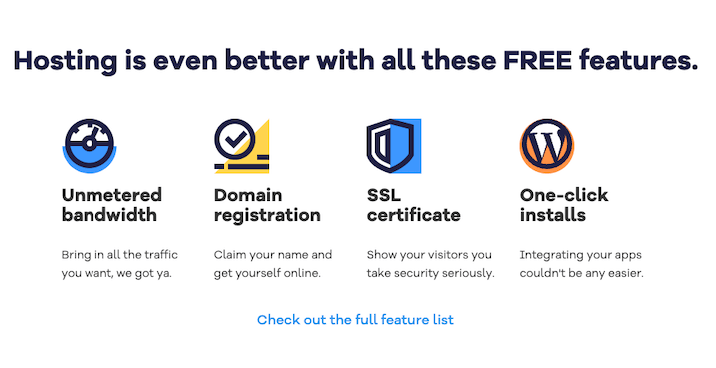 HostGators free features include in shared hosting with phrase "Hosting even better with all free features."