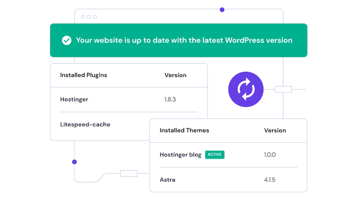 A screenshot from Hostinger website of an image depicting an update to the latest managed wordpress installation.