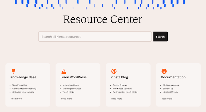 A screenshot from Kinsta’s website of their resource center page.