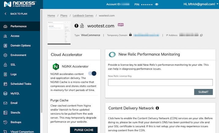 A screenshot of the Nexcess client dashboard